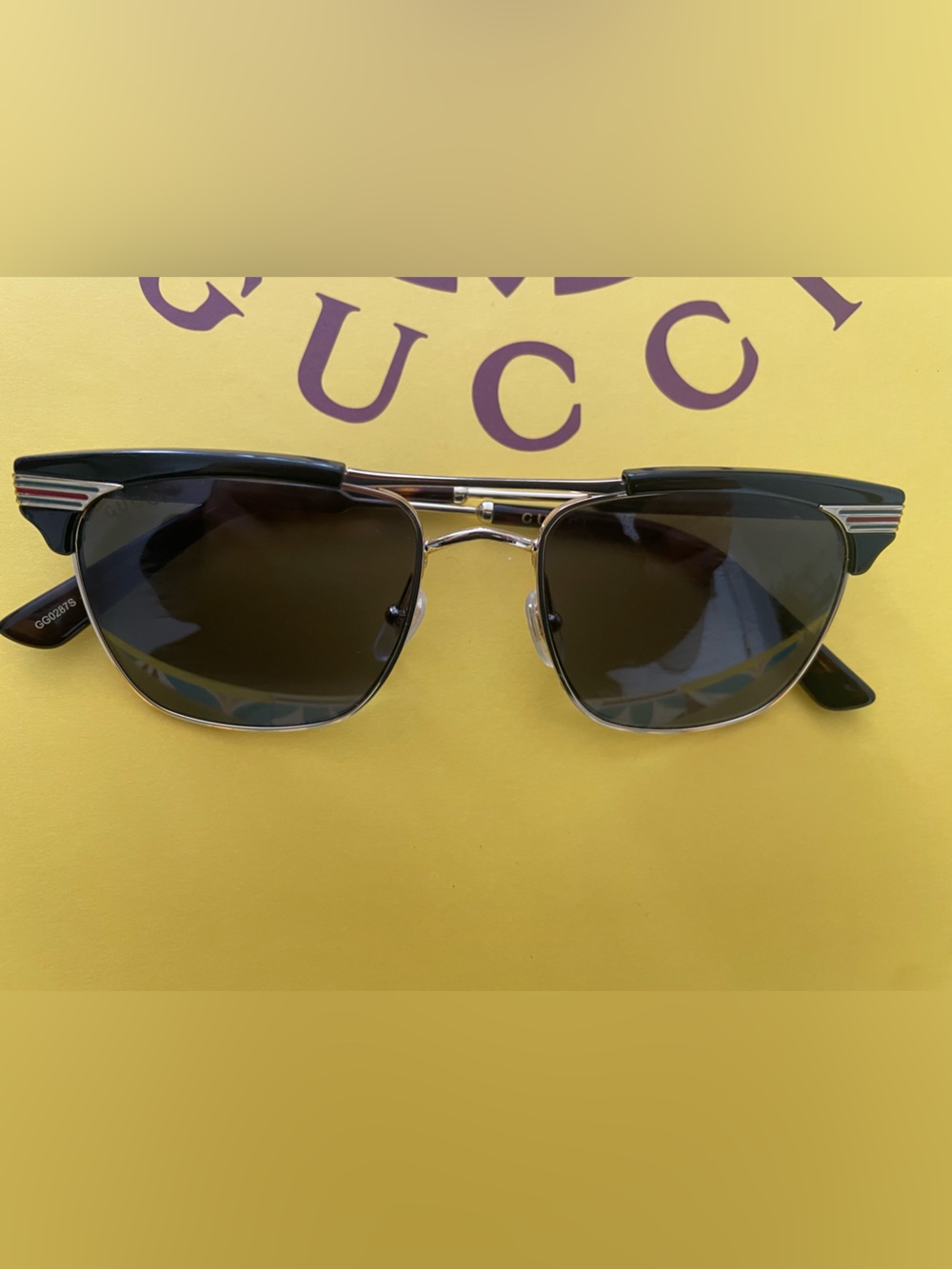 Gucci Black & Silver Retro Clubmaster Sunglasses GG0287S Mens